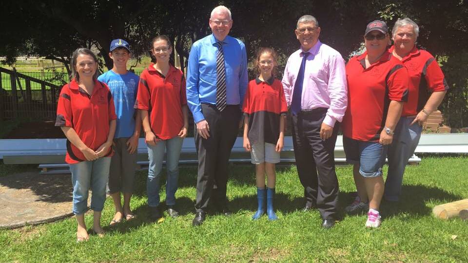 Kiama MP Gareth Ward, NSW Minister for Disability Services John Ajaka with Illawarra Riding for the Disabled Treasurer Alicia Parker. 