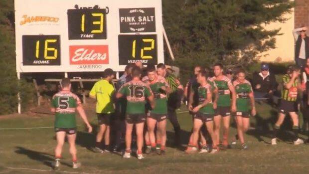Bush footy: The clock ticks down during the Group 7 rugby league grand final. Photo: YouTube
