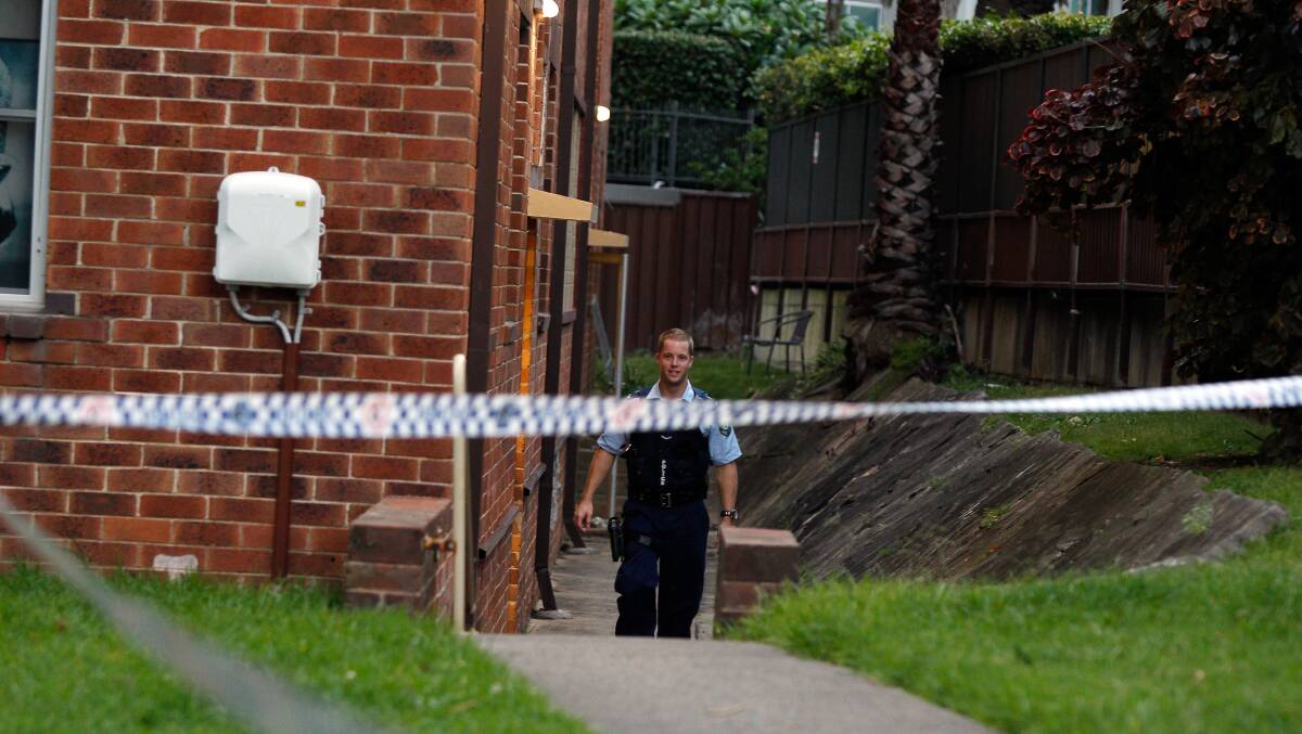 A crime scene was established at a North Wollongong apartment block after a stabbing Friday night. Picture: Sylvia Liber
