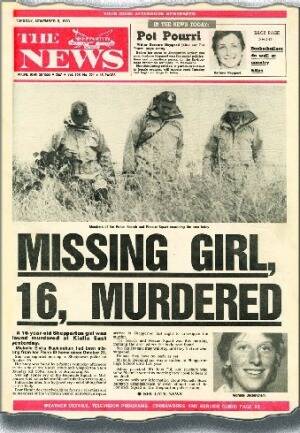  A Shepparton News front page reporting the October 1983 murder of Michelle Buckingham.
