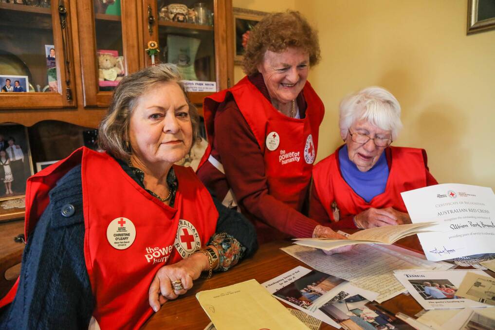 Red Cross treasurer Chris O'Leary, secretary Betty Metcalfe and president Heather Shepherd. Picture: GEORGIA MATTS