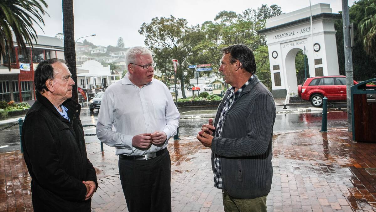 Kiama Jamberoo RSL branch's Ian Pullar (left) and Dennis Seage (right) with Member for Kiama Gareth Ward, who has announced that the Hindmarsh Park War Memorial in Kiama will be upgraded. Picture: Dylan Robinson