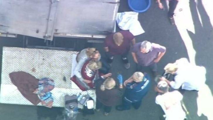 A woman in her 50s is treated after being bitten by a monkey at Movie World studios, where the Pirates of the Caribbean movie is being filmed. Photo: Seven News