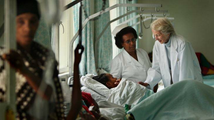 Dr Catherine Halmin and Sister Alem Tsehai treat a patient at the hospital in Ethiopia. Photo: Kate Geraghty