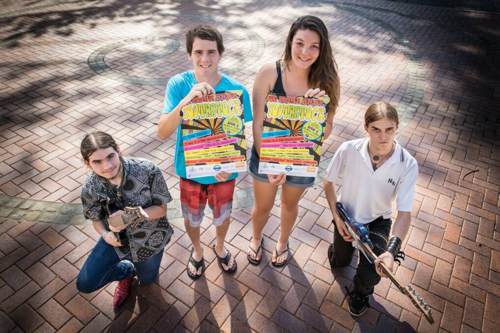 Ryan King, Joel King, Mikaila Ng and Bjorn Brathetland are members of the Youth Centre event management team which has organised the Youth Week concert Youthstock. Picture: ALBEY BOND