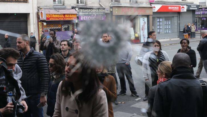 Bullet holes next to La Belle Equipe cafe in Paris, France. Photo: Andrew Meares