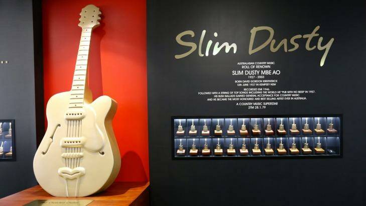 Golden guitar awards are on display at  The Slim Dusty Centre in Kempsey.  Photo: Daniel Scott
