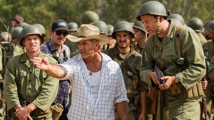 Mel Gibson directs actor Vince Vaughn (right) on the set of <i>Hacksaw Ridge</i>. Photo: Summit Pictures/AP