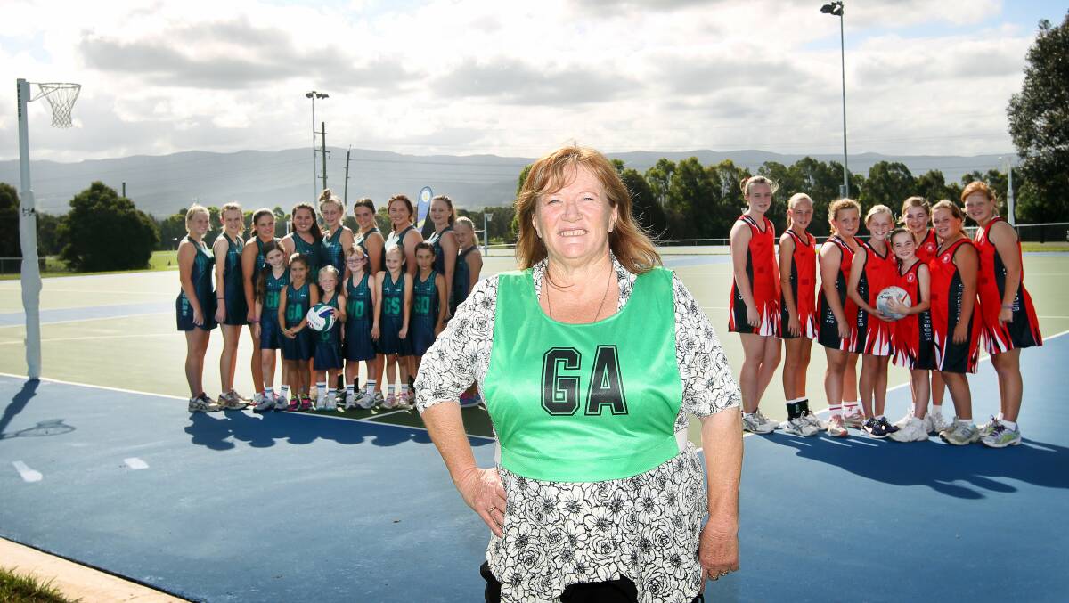 Shellharbour City Mayor Marianne Saliba with players from the Southern Suburbs and Shellharbour Netball Clubs who will enjoy the brand new netball complex at Croom Rd Sports Complex. Picture: SYLVIA LIBER