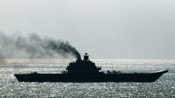 The Russian aircraft carrier Admiral Kuznetsov passes through the Straits of Dover. Photo: PA