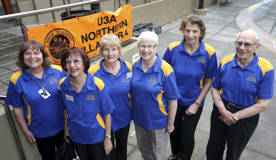 Northern Illawarra U3A members Ireena Hardy (left), Glad Doherty, Sylvia Wishart, Joan Fleming, Margaret Stratton and Brian Laughlin host the mini-conference. Picture: KIRK GILMOUR