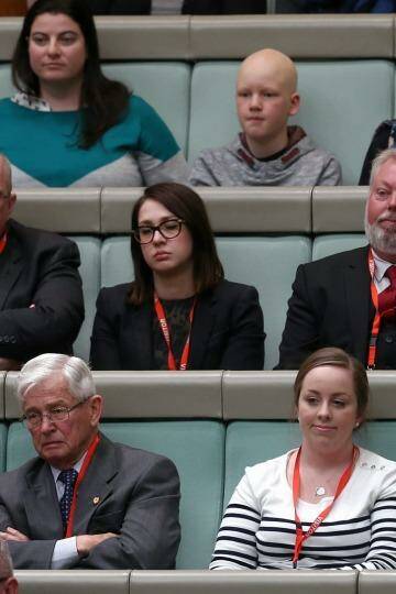 Bruce and Denise Morcombe are welcomed to question time by Speaker Bronwyn Bishop during their visit in July. Photo: Alex Ellinghausen
