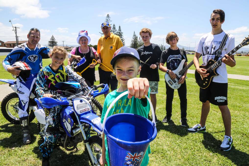 Aari Laid, Dale Corser, Mayor Marianne Saliba, Geoff Evans, Henri Richards-Palk, Aidan Hedges, Liam Hedges and Emily Owers with her bucket, all preparing to entertain the crowds on Australia Day. Picture: GEORGIA MATTS