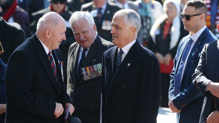 Governor-General Sir Peter Cosgrove and Prime Minister Malcolm Turnbull attended the national ceremony for the 50th anniversary of the Battle of Long Tan in Canberra on Thursday. Photo: Andrew Meares