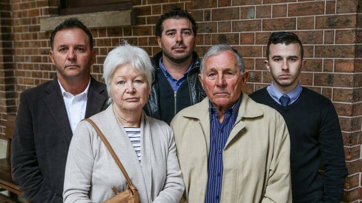 The family of Keeli Dutton at the Supreme Court in Sydney. Keeli was the victim of a domestic violence murder. From left is brother Darren Dutton, mother Isabel Dutton, nephew Daniel Dutton, father Herb Dutton and son Blake Hook.