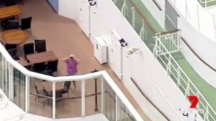 A passenger on the stranded ship on Friday. Photo: Courtesy of Seven News