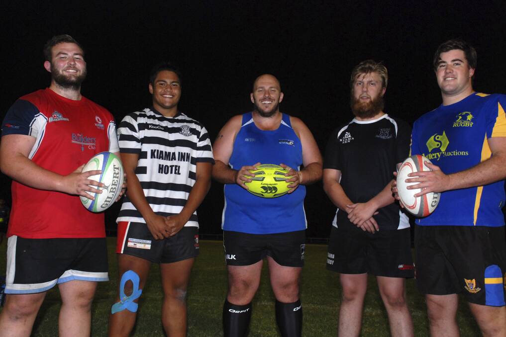 The engineroom - Kiama Rugby Club will be looking to their pack, including Daniel Grehan, Nelson Taione, Daymian Clydesdale, Sam Davidson and Ben Tacon to set the platform in the 2015 Illawarra Rugby season. Picture: DAVID HALL