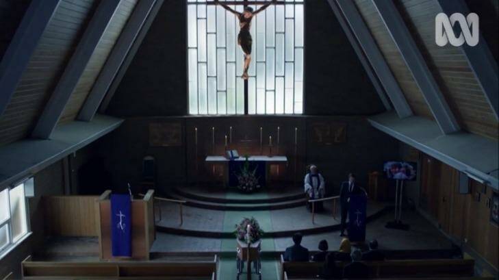 St Peter's Memorial Lutheran Church at Reid features in the opening Canberra scenes. Photo: ABC screenshot