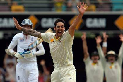 Mitchell Johnson celebrates the dismissal of England's Stuart Broad during the first Ashes Test at the Gabba in Brisbane last year. Photo: Saeed Khan