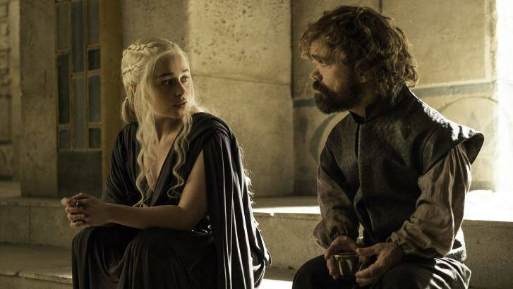 Daenerys (Emilia Clarke) talks about being single again with Tyrion Lannister. Photo: HBO/Foxtel