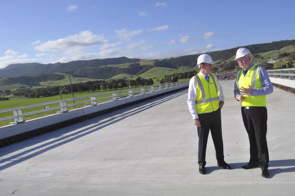 Former NSW Premier Barry O'Farrell and Kiama MP Gareth Ward on the soon-to-be opened Omega Bridge at Gerringong.