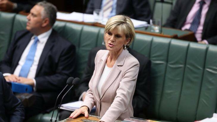 Foreign Minister Julie Bishop has told Coalition MPs Labor has "strapped itself" to the government on national security. Photo: Andrew Meares