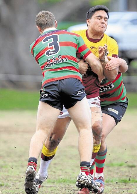 Hard-working Shellharbour City Sharks second-rower Reed Harris charges the ball up during his side's final round 42-22 won over Jamberoo at Kevin Walsh Oval on Sunday. Picture: DAVID HALL