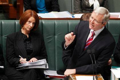 Julia Gillard and Kevin Rudd in Parliament House. Photo: Glen McCurtayne