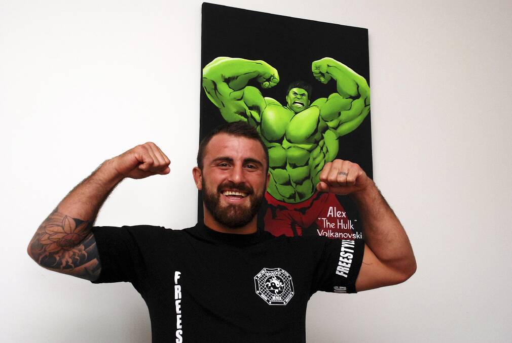 MMA fighter Alex 'The Hulk' Volkanovski at home with his namesake, before heading back to Phuket to prepare for his next fight. Picture: DAVID HALL