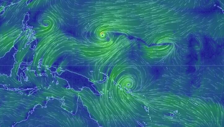 Cyclone Raquel over the Solomon Islands and the emerging Typhoon Chan-Hom. Photo: NullSchool.org