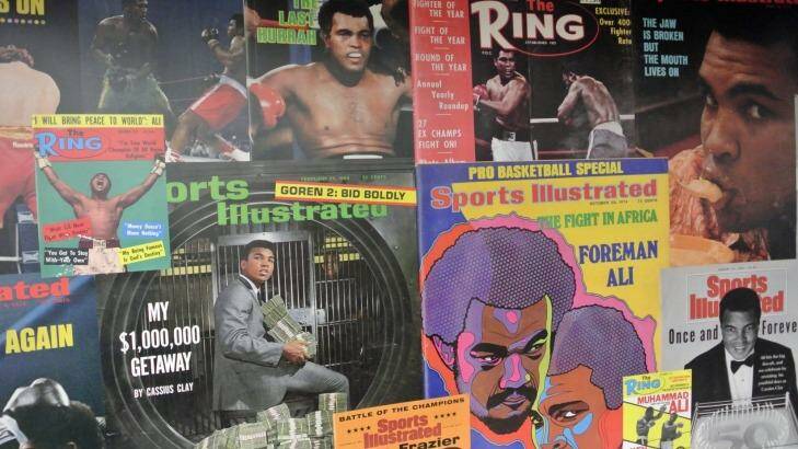 Posters on show at the Muhammad Ali exhibition in London. Photo: Steve McKenna