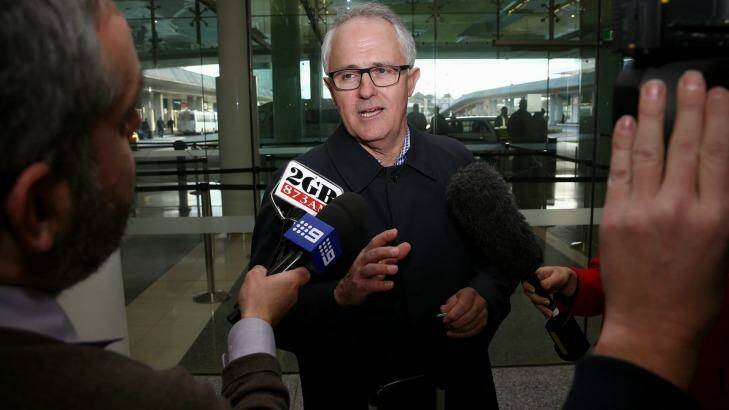 Communications Minister Malcolm Turnbull arrives at Canberra Airport. Photo: Alex Ellinghausen