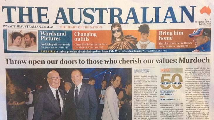 Friends in high places: Tony Abbott helped <i>The Australian</i> celebrate its 50th birthday.