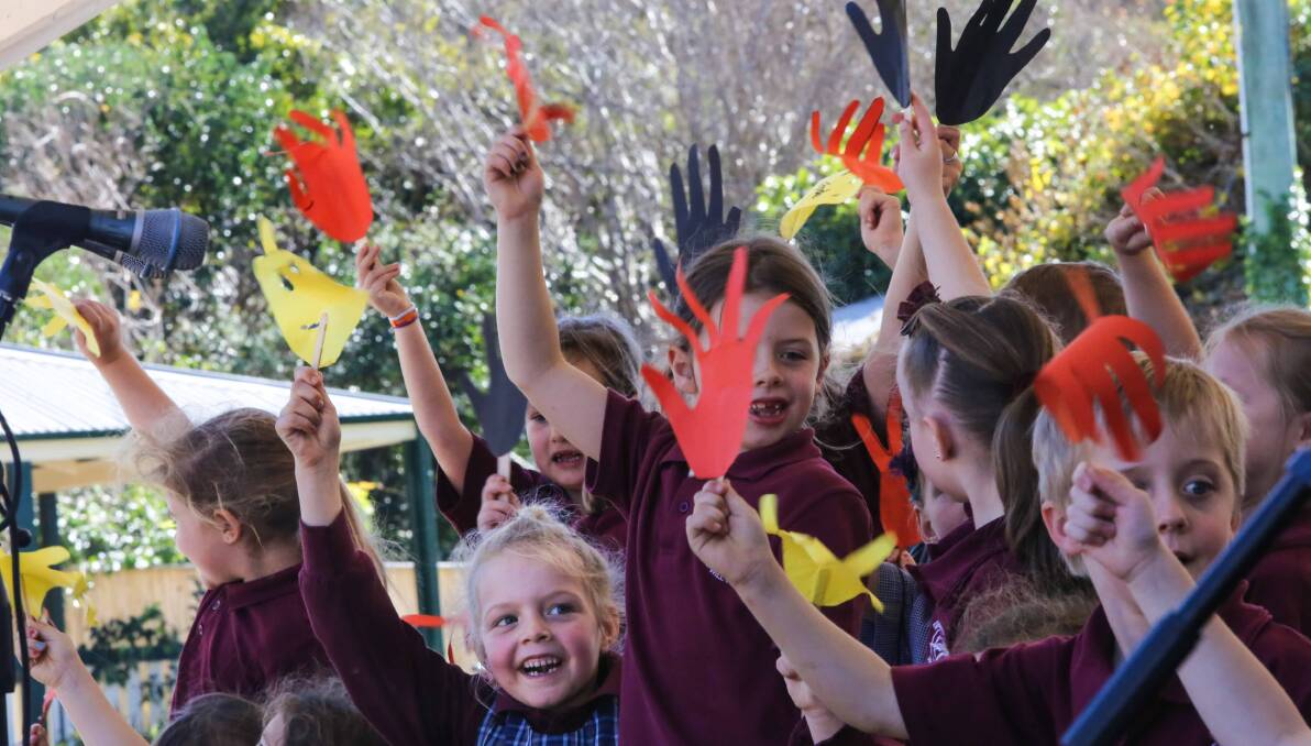 There were smiles all around when Gerringong Public School performed at Kiama's Music In The Park on Thursday. Picture: GEORGIA MATTS