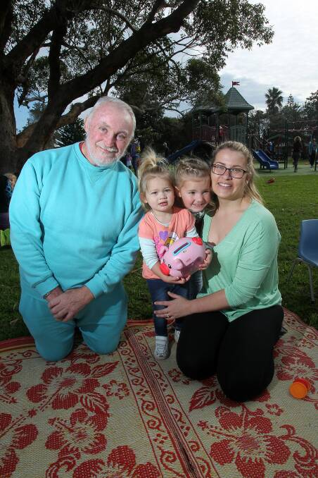 David Crook with Brooke Dragovic and her children Sofia, one, and Ava, three. Picture: GREG TOTMAN