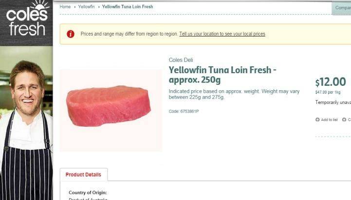Coles is selling yellowfin tuna cuts via its online shop.
