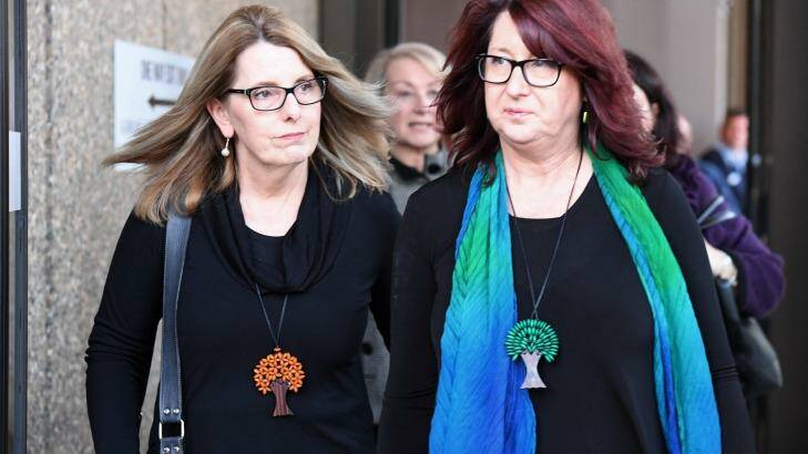 Glen Turner's widow Alison McKenzie, left, and his sister Fran Pearce, outside court during the trial of Ian Turnbull. Photo: Peter Rae