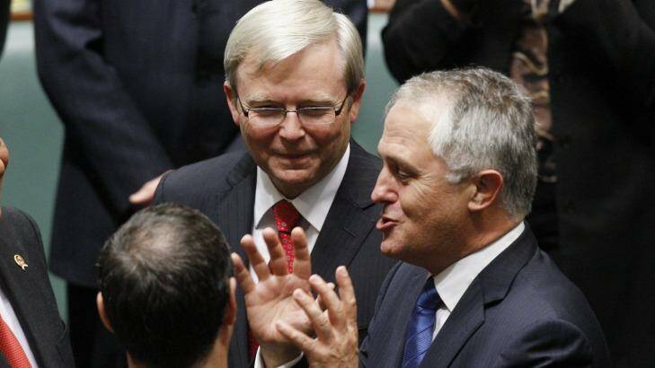 Malcolm Turnbull with then prime minister Kevin Rudd in March 2010. Photo: Glen McCurtayne