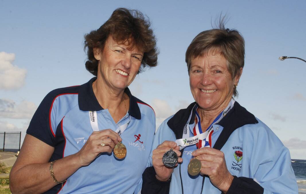 Jamberoo masters hockey stars Sue Carney and Jenny Gray who, along with Kerrie Nealon, tasted success at the recent national titles in Darwin. Picture: DAVID HALL