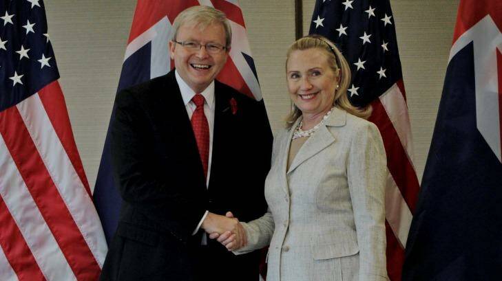Kevin Rudd and Hillary Clinton in November 2011.  Photo: Andrew Meares