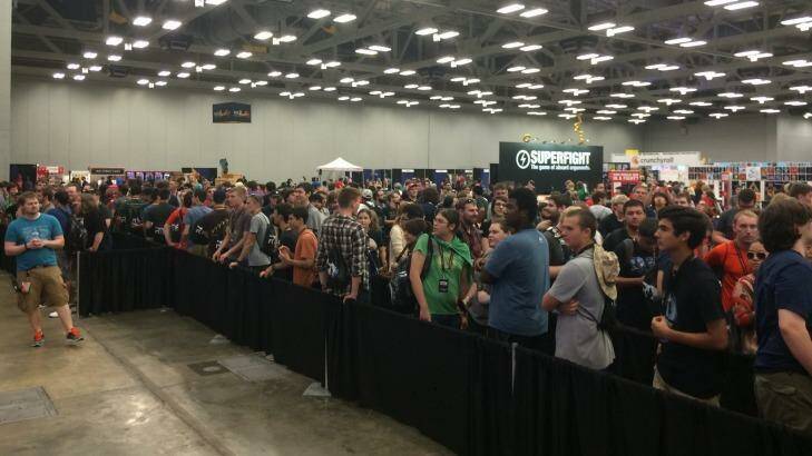 Fans line up to get into the store at the RTX exhibition in Austin, Texas.