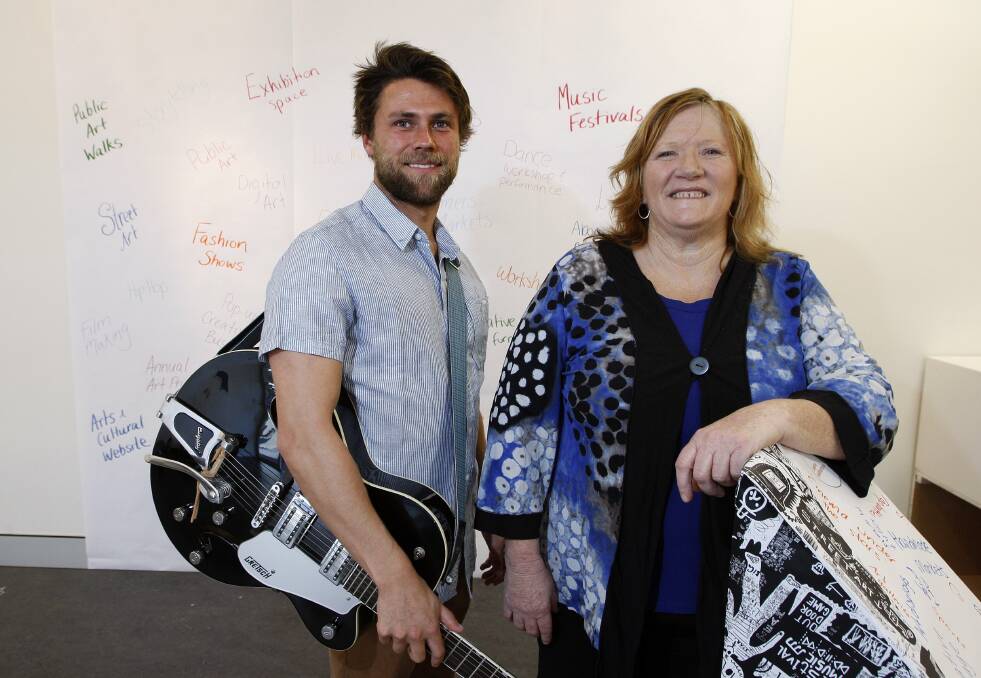 Shellharbour City Council's Creative Shellharbour project will help the council form its Arts and Culture Strategy. Pictured is musician Ben Fowler with Shellharbour Mayor Marianne Saliba. Picture: ANDY ZAKELI