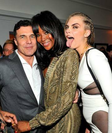 Model behaviour: Naomi Campbell and model Cara Delevingne attend at W Magazine party earlier this year with Andre Balazs Properties CEO Andre Balazs. Photo: Donato Sardella