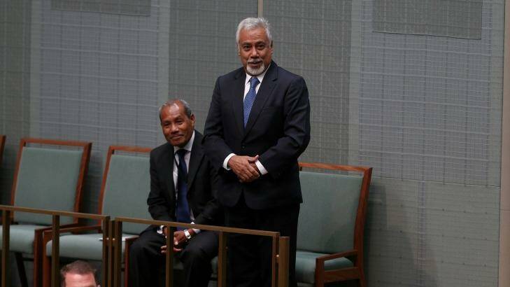 Former East Timor prime minister Xanana Gusmao at Parliament House in Canberra on Monday. Photo: Alex Ellinghausen