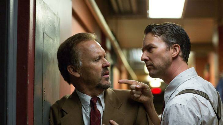 Michael Keaton and Ed Norton in <i>Birdman</i>, which features drumming by Mexican virtuoso Antonio Sanchez. Photo: Supplied
