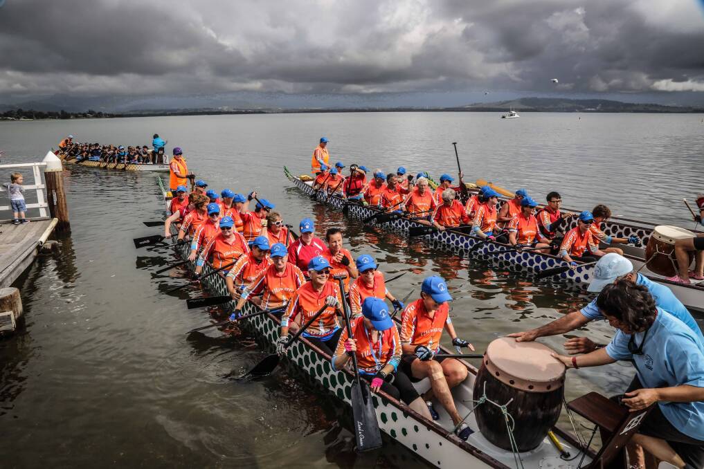 Teams ready for one of the heats of the Dragon Boat challenge. Picture: DAVID HALL