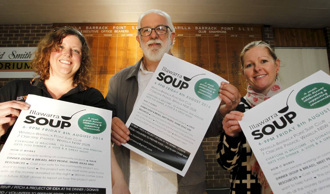 Illawarra Soup committee members Bethany Meares, Brian Pember and Megan Lee. Picture: ANDY ZAKELI