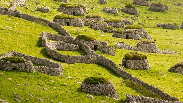 Ancient wall structures and shelters on St Kilda. Photo: iStock
