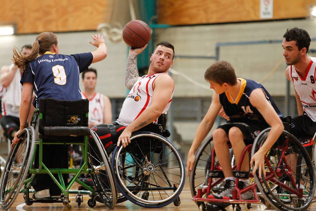 Luke Pople in action for the Rollerhawks. The Horsley resident played for Australia at the world wheelchair basketball championships in South Korea. Picture: CHRISTOPHER CHAN