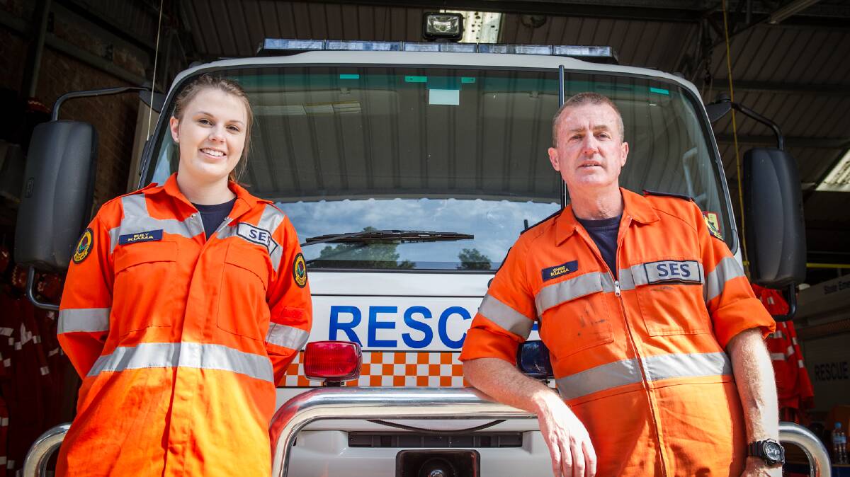Kiama SES is calling for new members to help all facets of its operations. Pictured are new member Emily Hayward and acting controller Chris Warren. Picture: ALBEY BOND